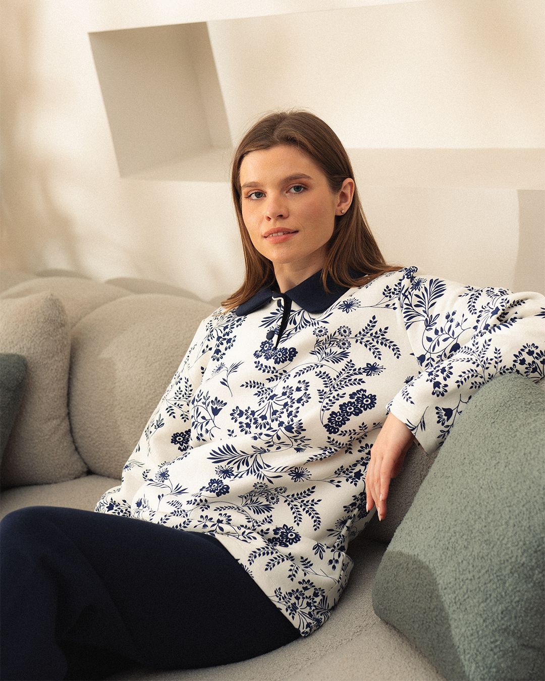 Women's Pajama Set with Buttons and Polo Collar Rotary Branches Milton