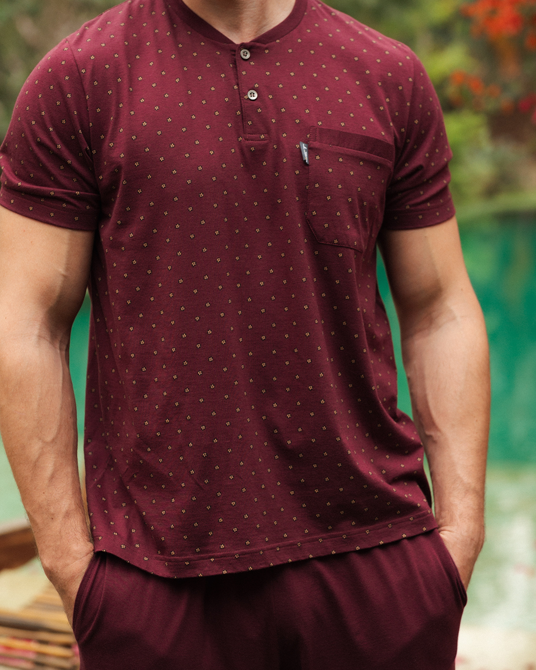 بيجاما رجالى مطبوع نصف كم و بنطلون ساده