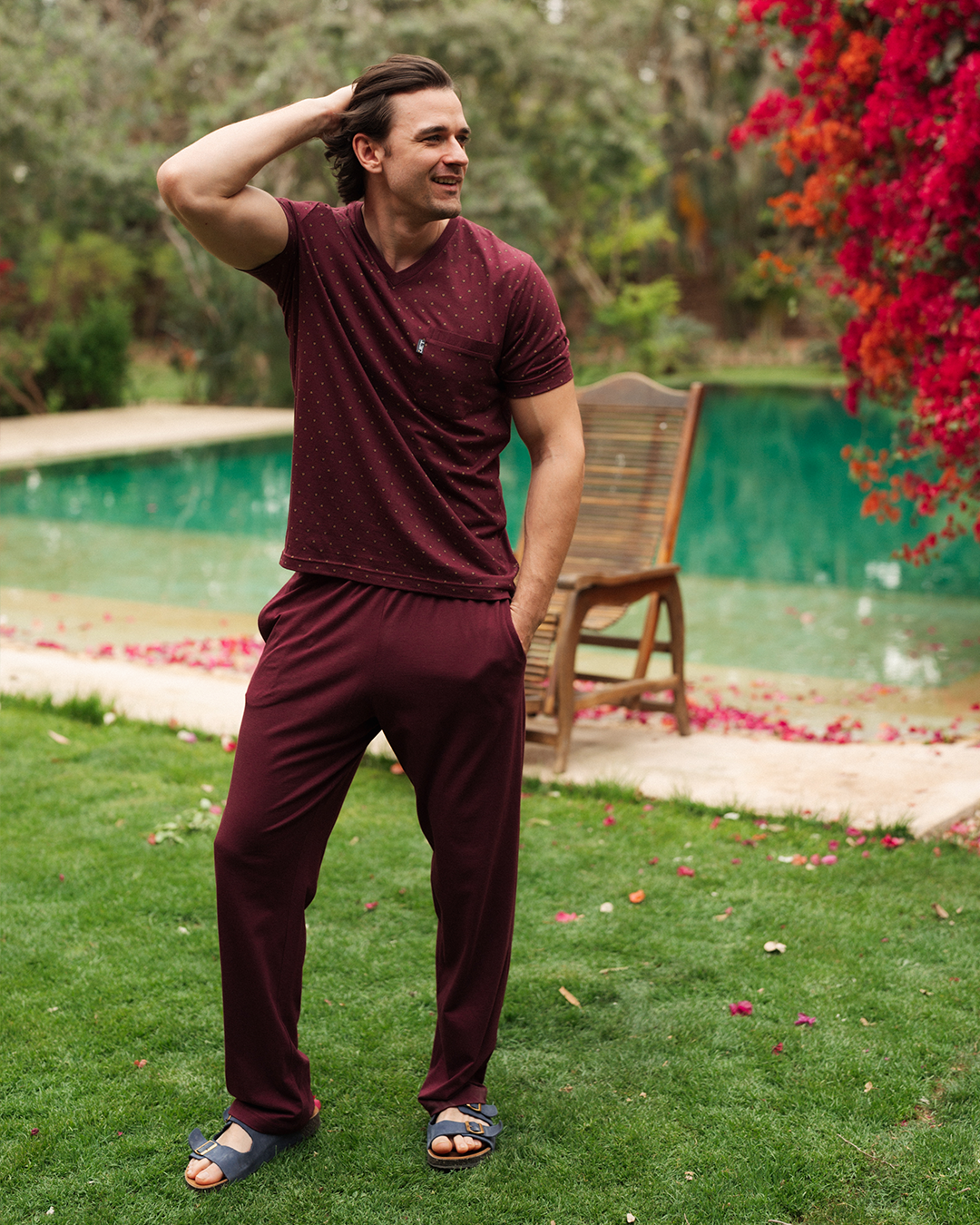 بيجاما رجالى مطبوع نصف كم و بنطلون ساده