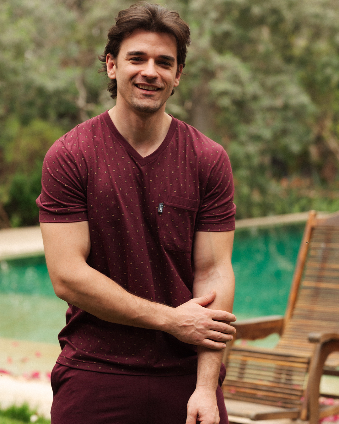 بيجاما رجالى مطبوع نصف كم و بنطلون ساده