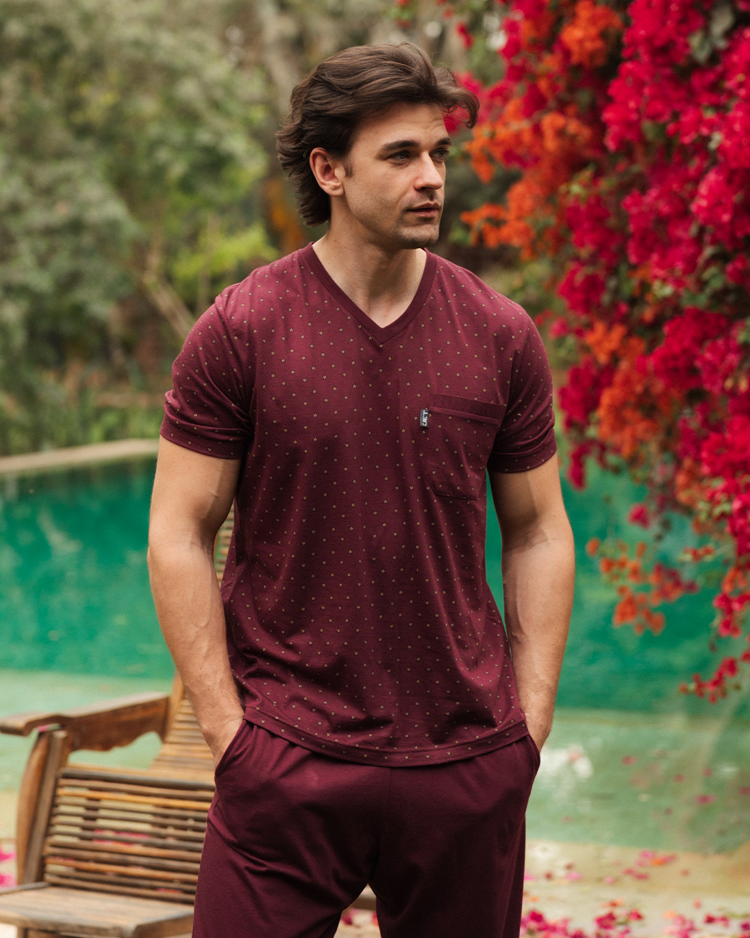 بيجاما رجالى مطبوع نصف كم و بنطلون ساده