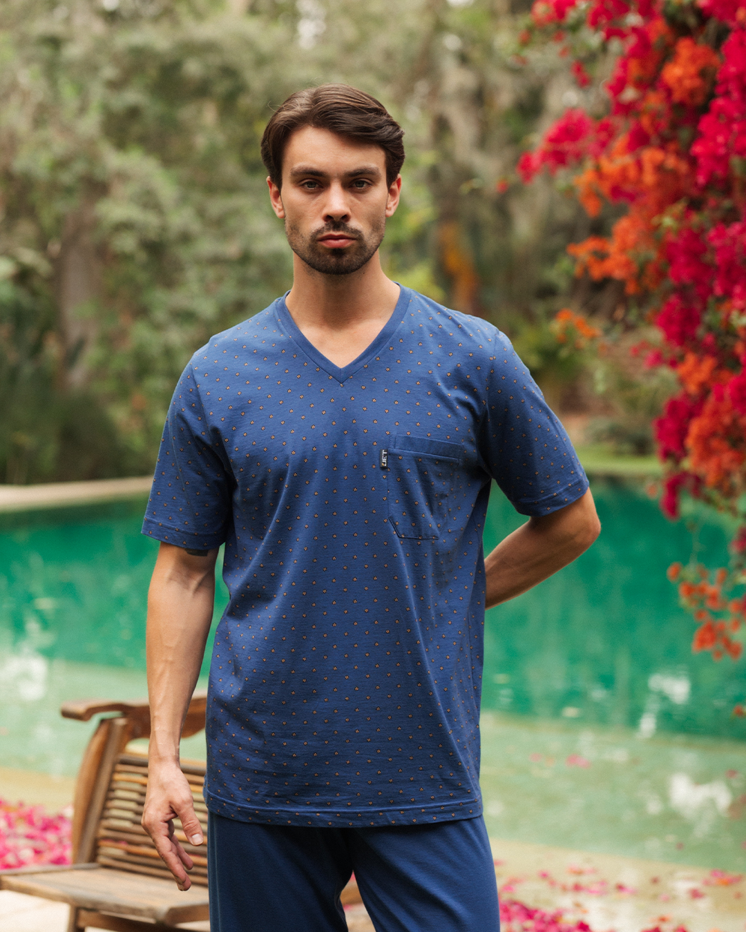 بيجاما رجالى مطبوع نصف كم و بنطلون ساده