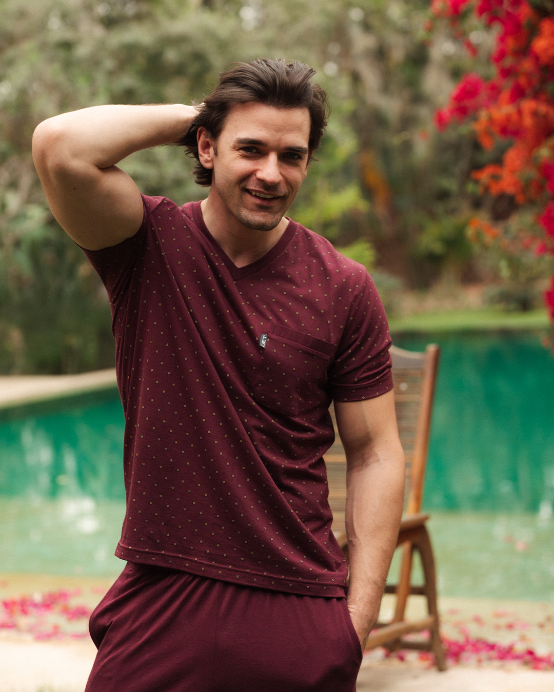 بيجاما رجالى مطبوع نصف كم و بنطلون ساده