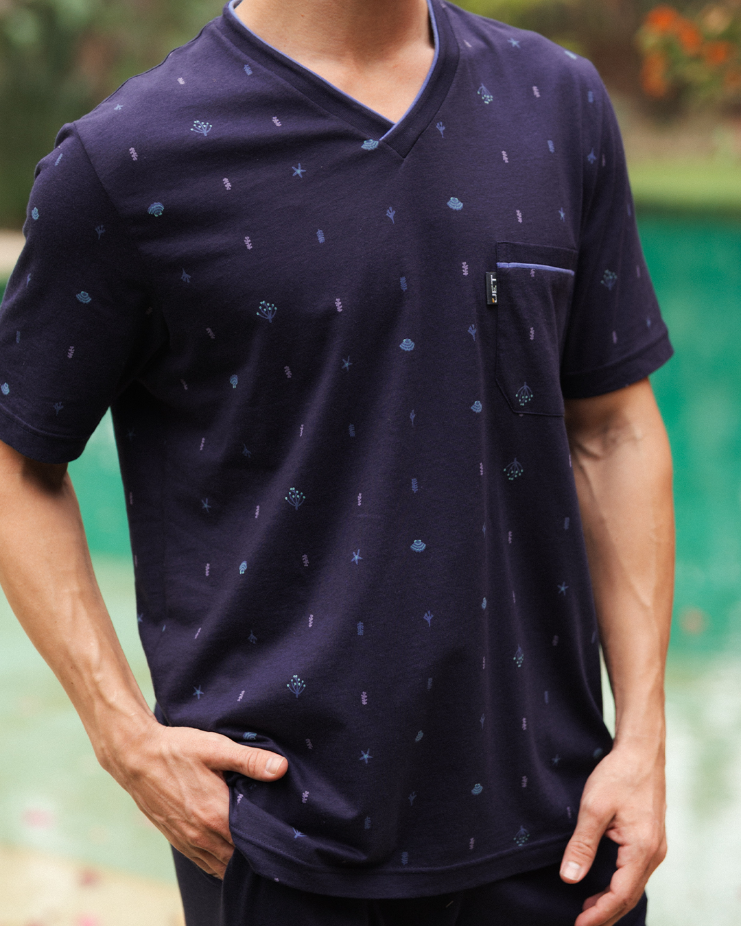 بيجاما رجالى توب مطبوع نصف كم و بنطلون ساده