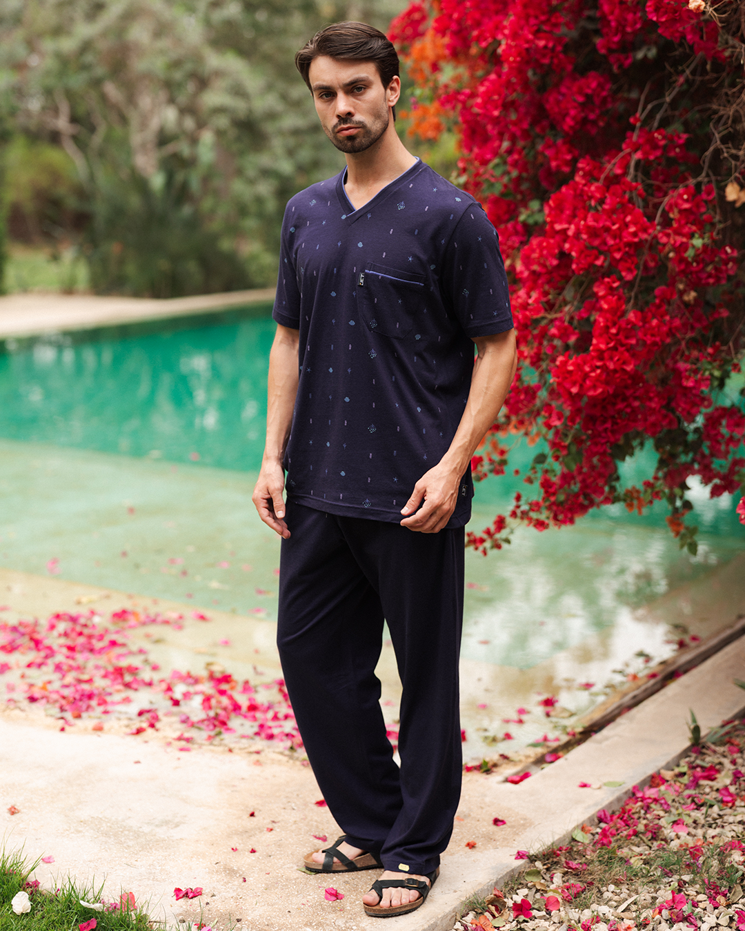 بيجاما رجالى توب مطبوع نصف كم و بنطلون ساده