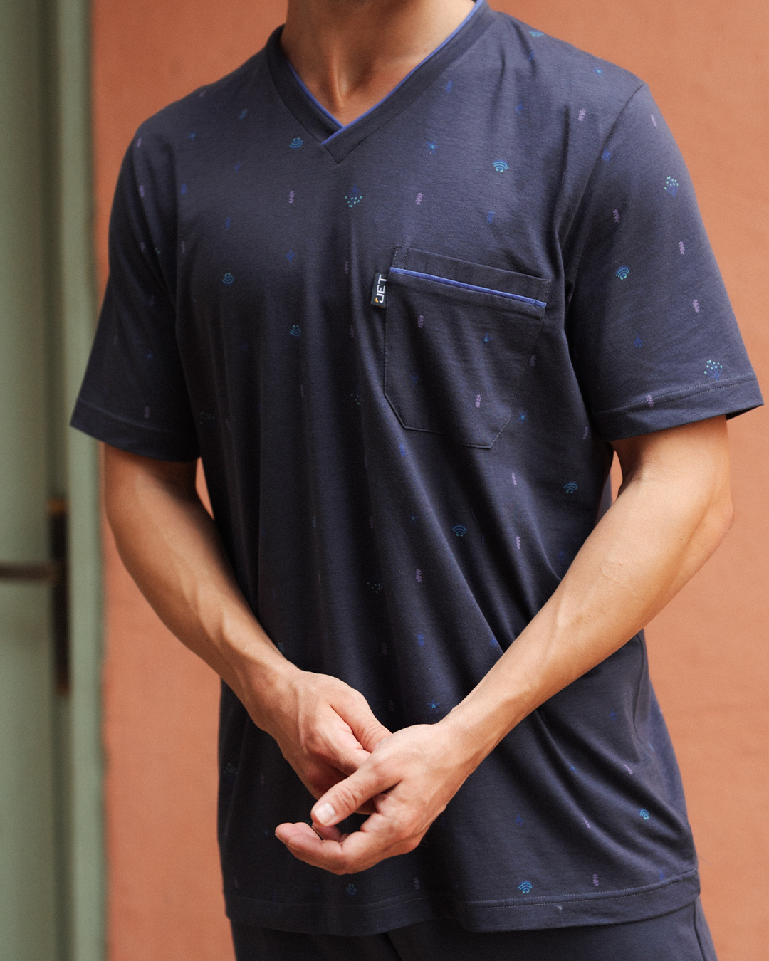 بيجاما رجالى توب مطبوع نصف كم و بنطلون ساده