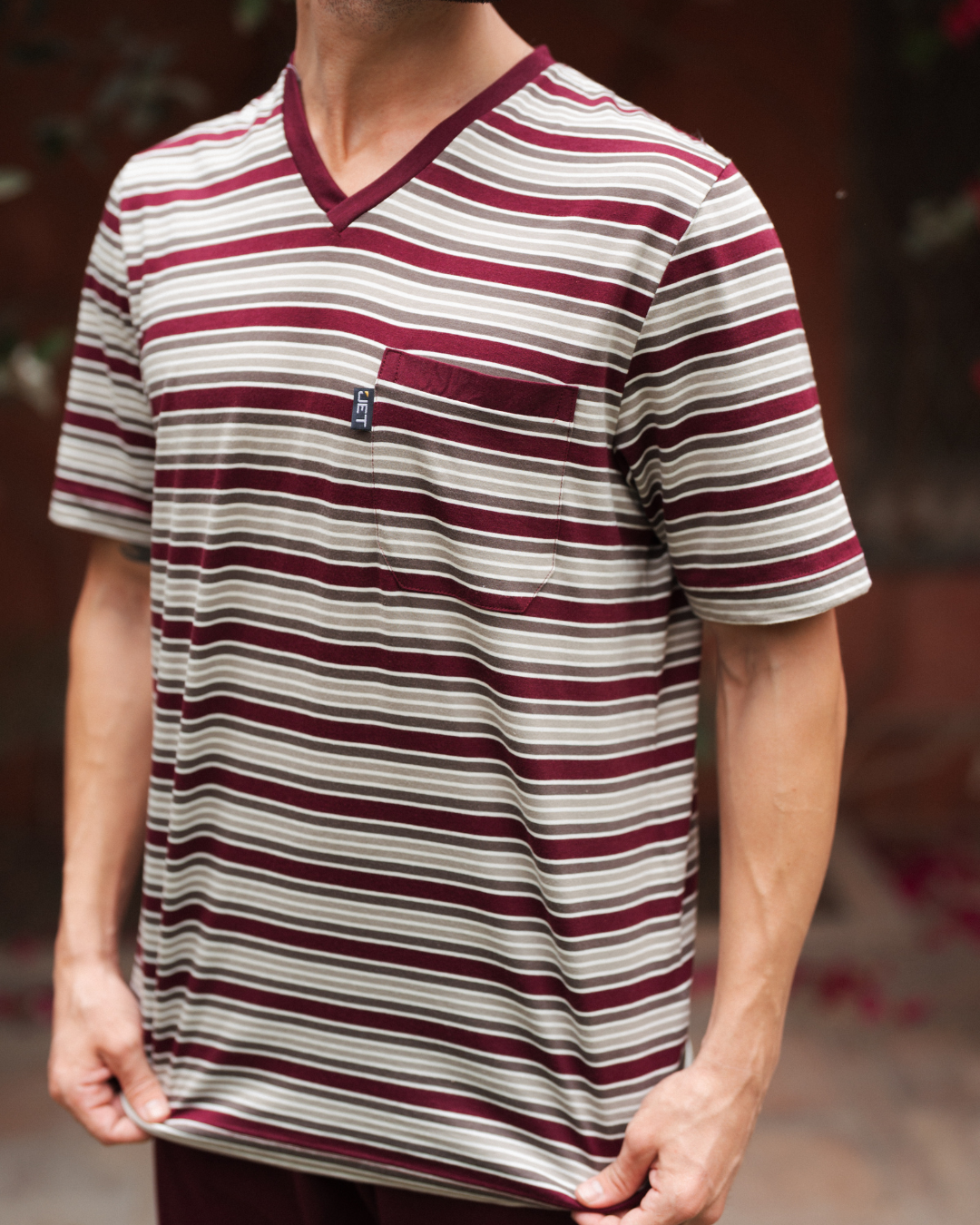 بيجاما رجالى سترايبر بزراير نصف كم و بنطلون ساده