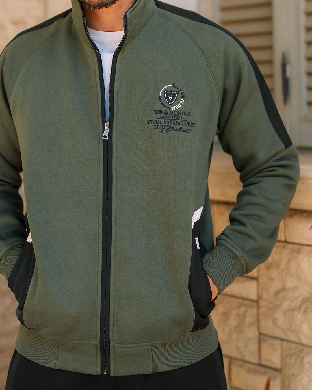 GLVINY GLOBAL بيجامه رجالي ياقة وبسوسته مفتوح وبجيوب