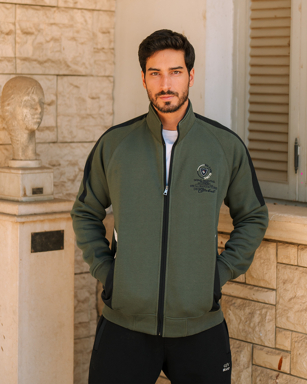 GLVINY GLOBAL بيجامه رجالي ياقة وبسوسته مفتوح وبجيوب