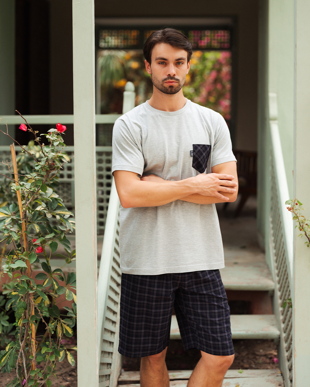 بيجامة رجالى سادة نص كم و شورت كاروه