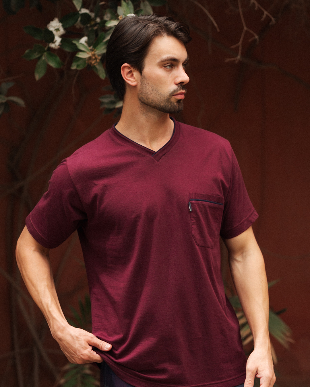 بيجاما رجالي سادة نص كم و بنطلون كاروه