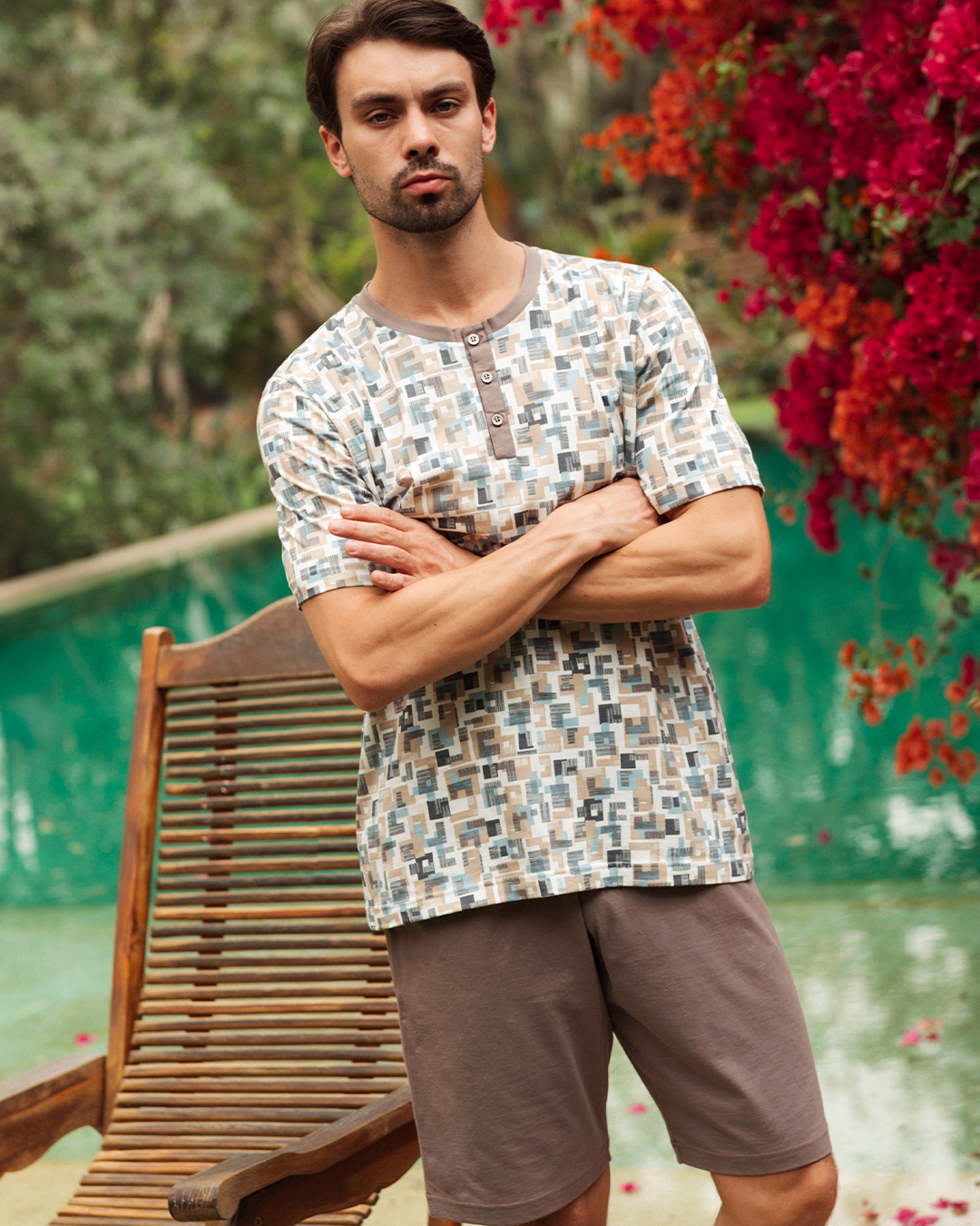 Men's pajamas printed half a sleeve and shorts of masters