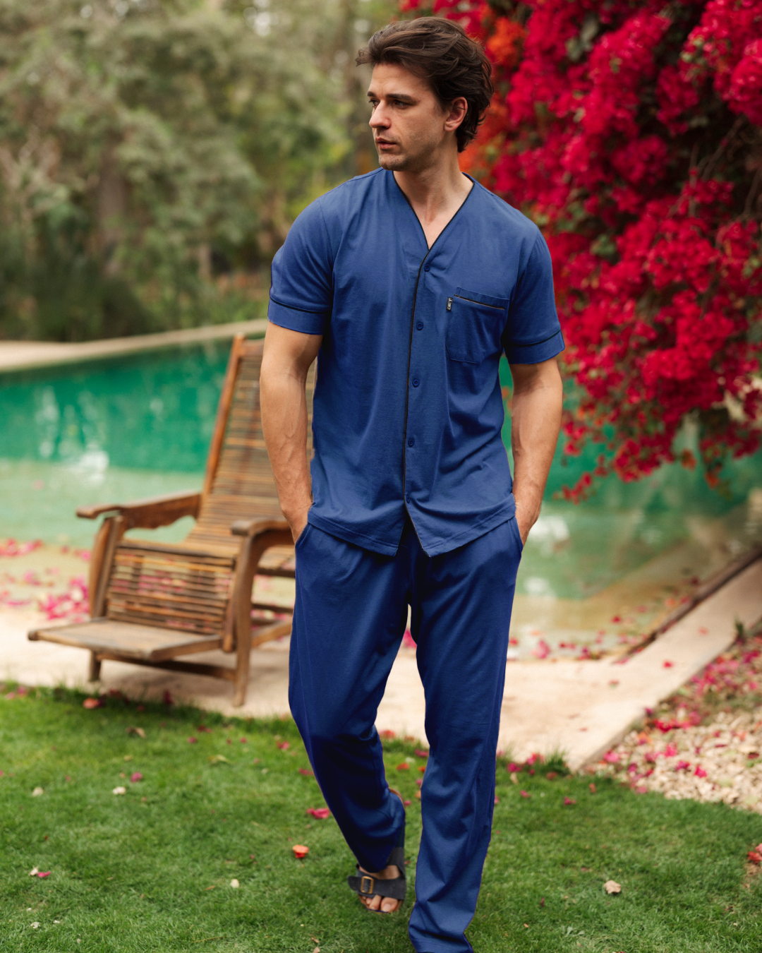 بيجاما رجالى مفتوح بزراير نص كم و بنطلون