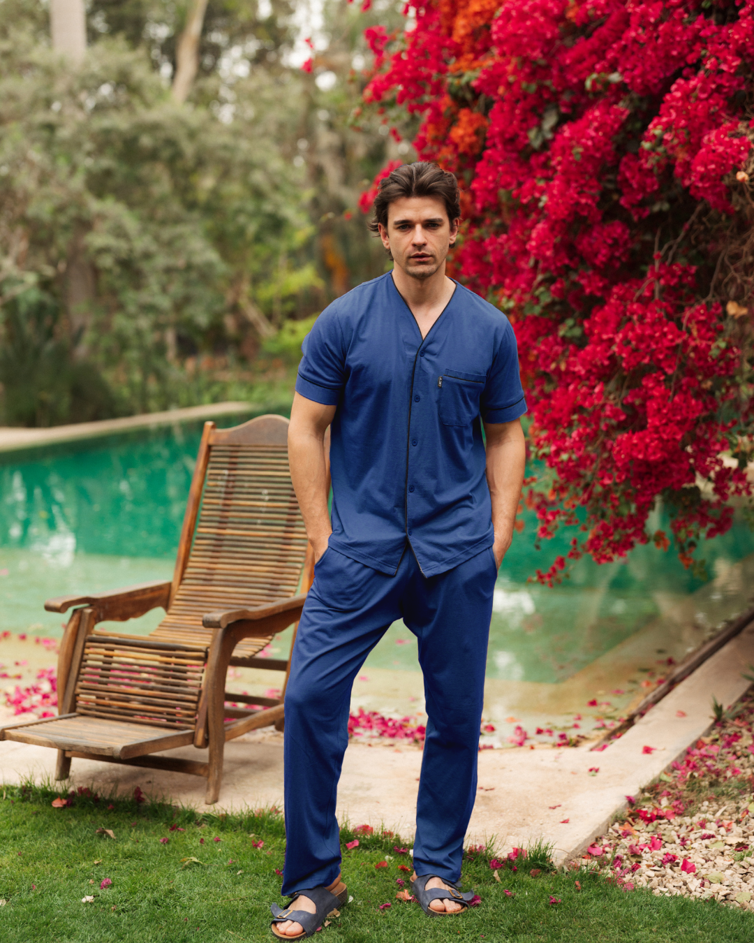 بيجاما رجالى مفتوح بزراير نص كم و بنطلون