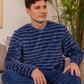 Men's Striped V-Neck Button Down Pajama Set with Chest Pocket and Plain Pants