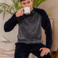 Men's pajamas, plain long-sleeved velvet T-shirt with round neck, button-down collar, embroidered chest pocket and plain pants