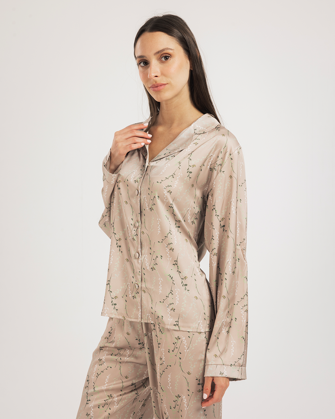 Button Up Pajama pants Printed Satin