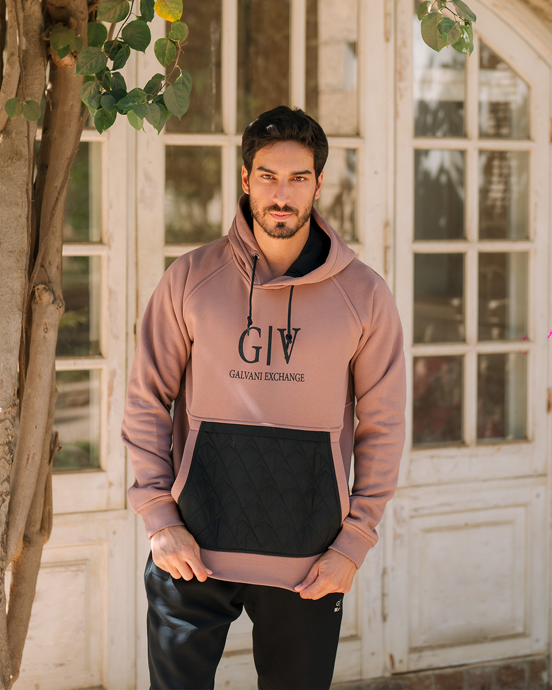 G/V Men's Pajamas with Hood and Pockets, Printed on the Chest