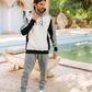 SPORT WEAR Men's hooded pajamas with pockets and chest print