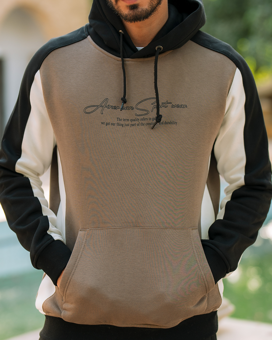 SPORT WEAR Men's hooded pajamas with pockets and chest print