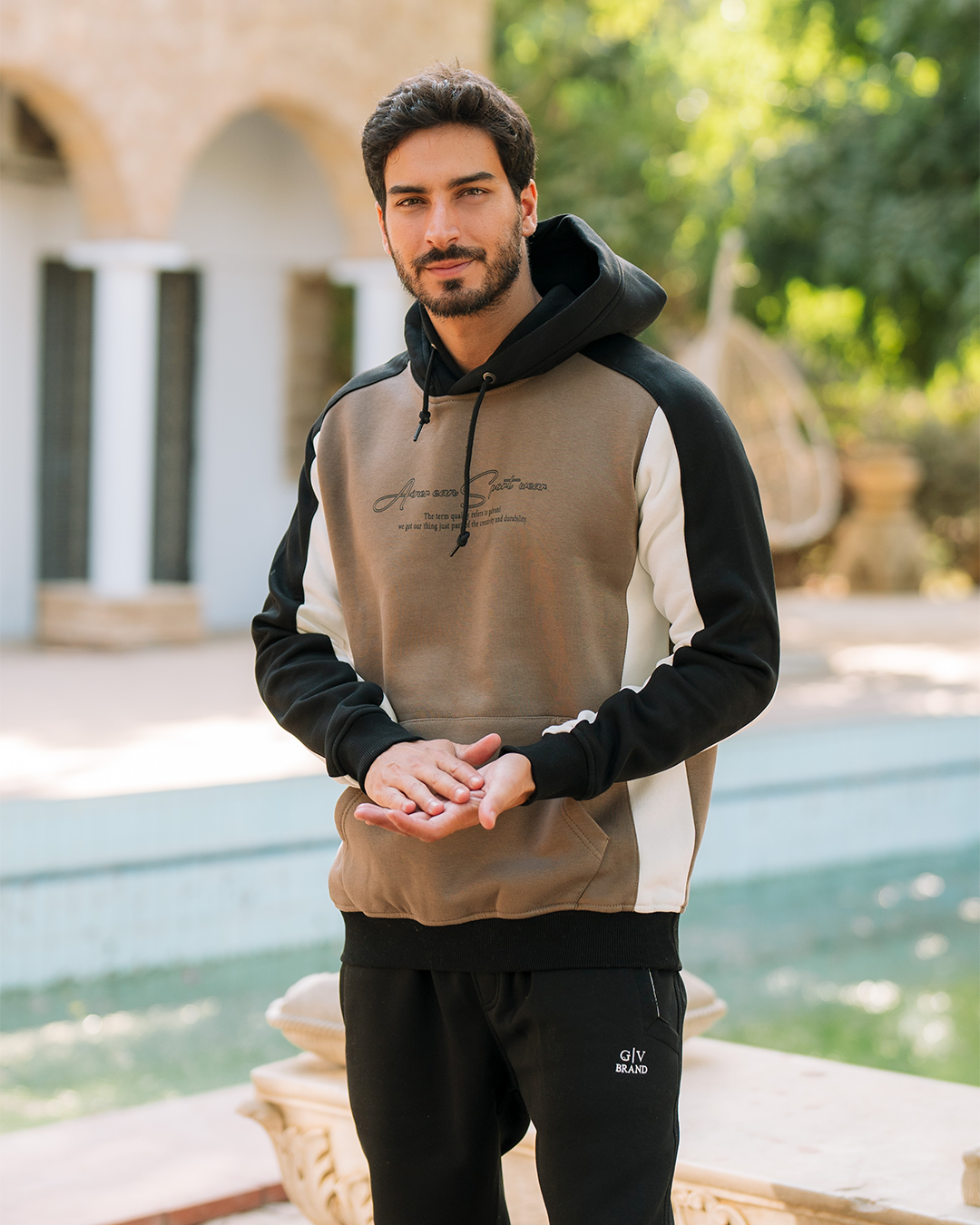 SPORT WEAR Men's hooded pajamas with pockets and chest print