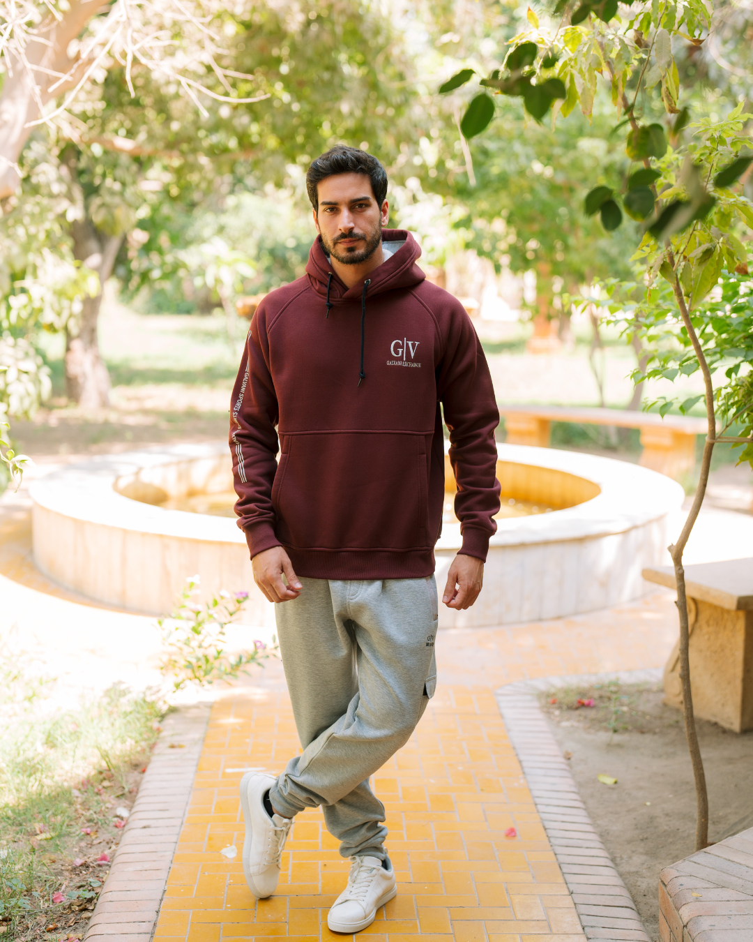 G/V GALVANI EXCHANGE Men's hooded pajama with pockets and chest print