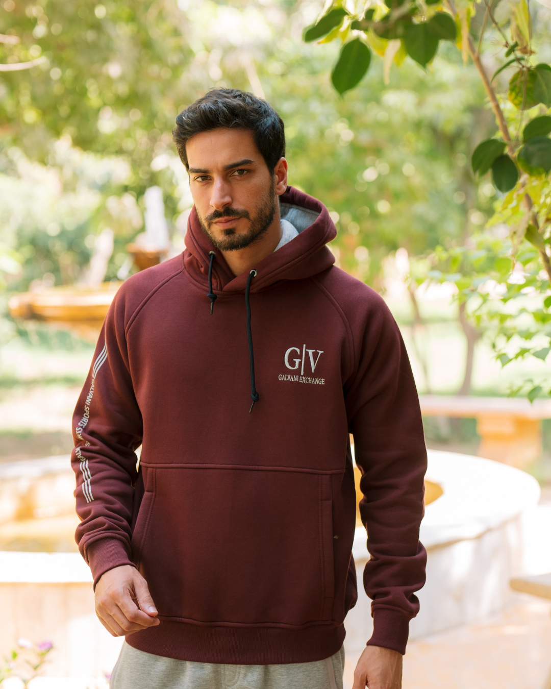 G/V GALVANI EXCHANGE Men's hooded pajama with pockets and chest print