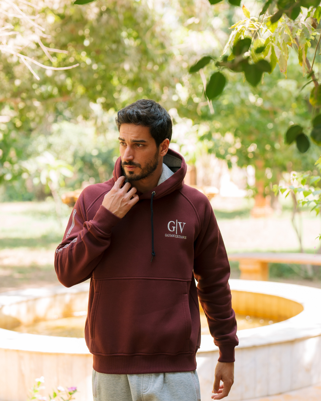 G/V GALVANI EXCHANGE Men's hooded pajama with pockets and chest print