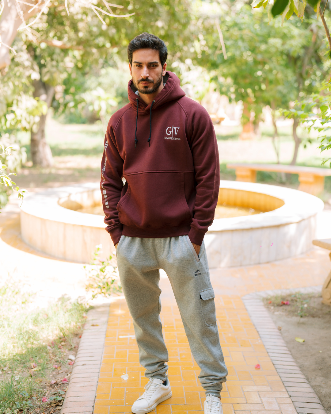 G/V GALVANI EXCHANGE Men's hooded pajama with pockets and chest print