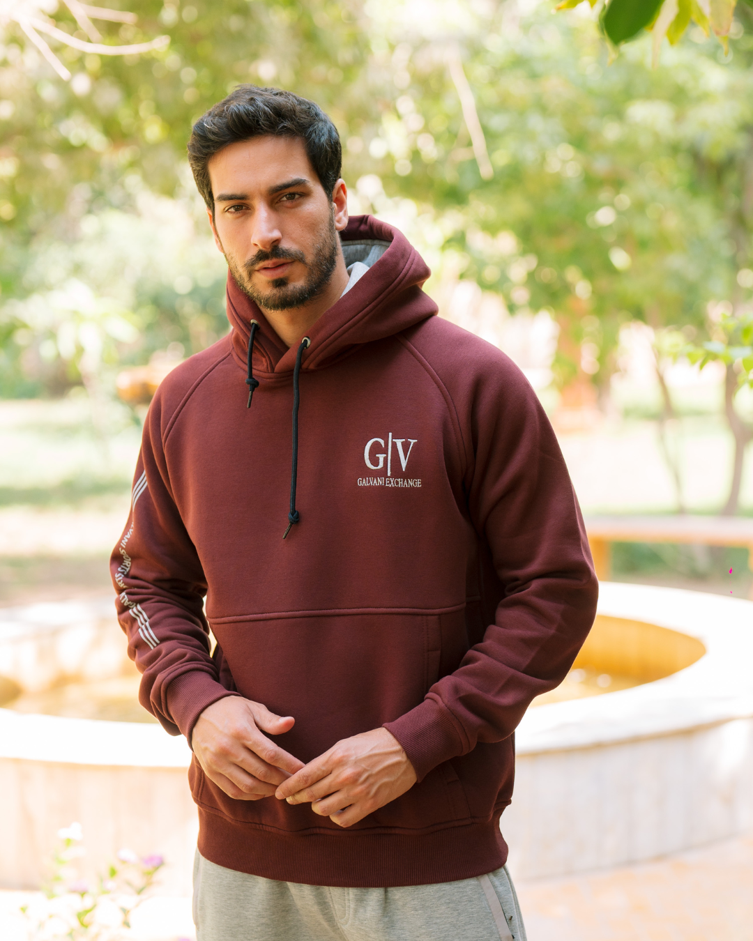 G/V GALVANI EXCHANGE Men's hooded pajama with pockets and chest print