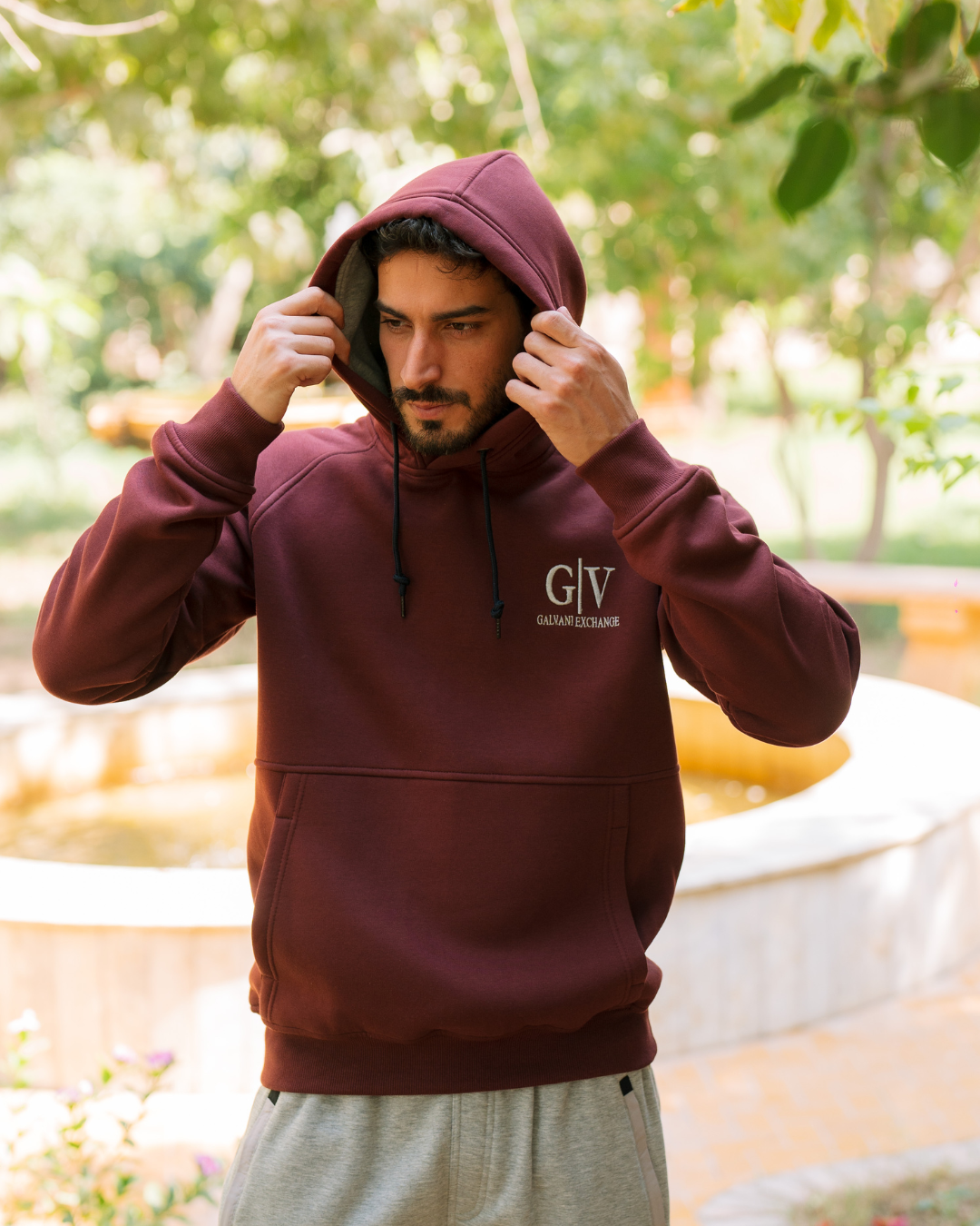 G/V GALVANI EXCHANGE Men's hooded pajama with pockets and chest print