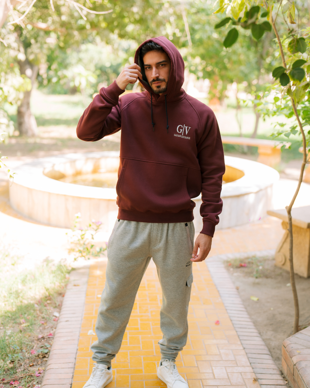 G/V GALVANI EXCHANGE Men's hooded pajama with pockets and chest print