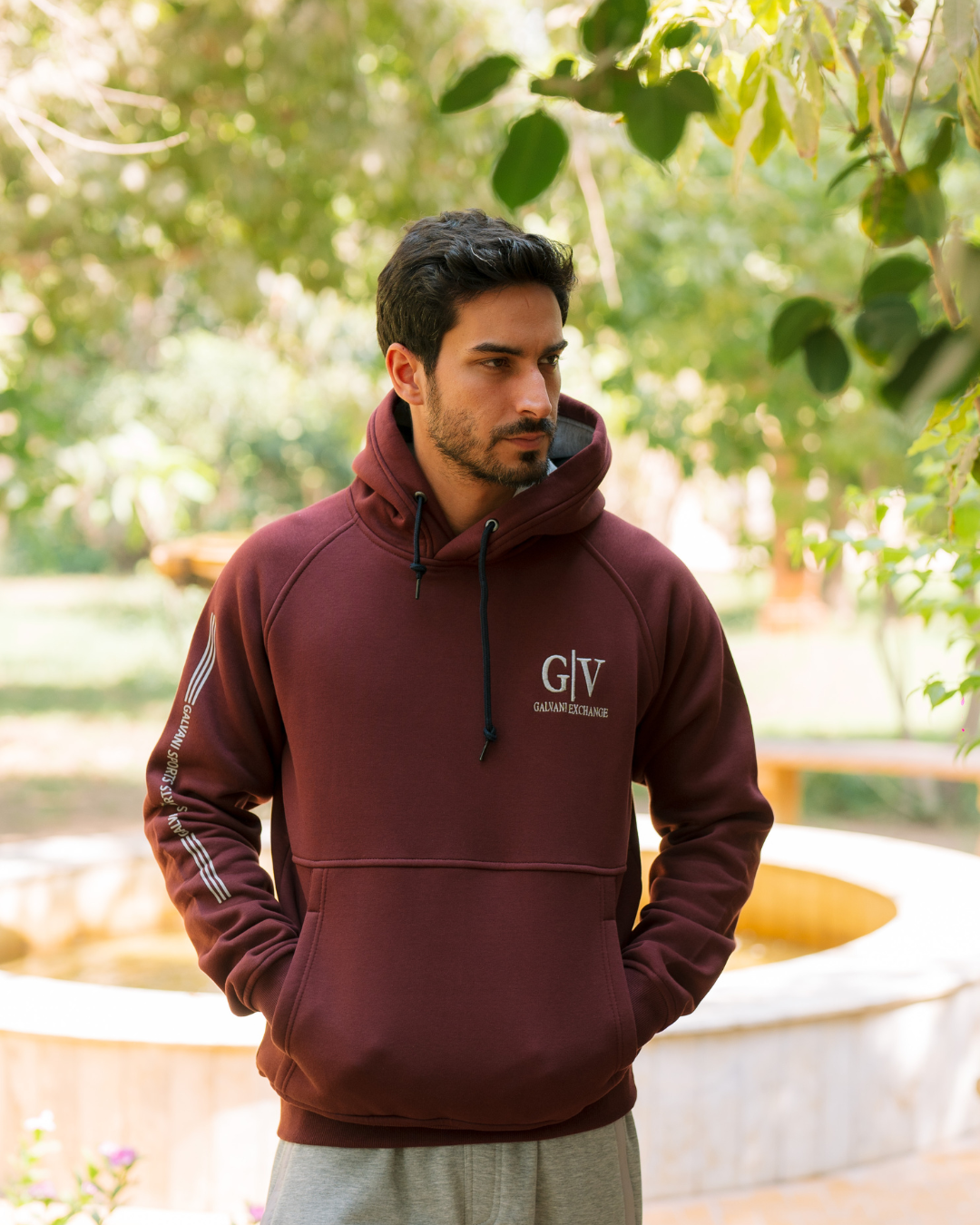 G/V GALVANI EXCHANGE Men's hooded pajama with pockets and chest print