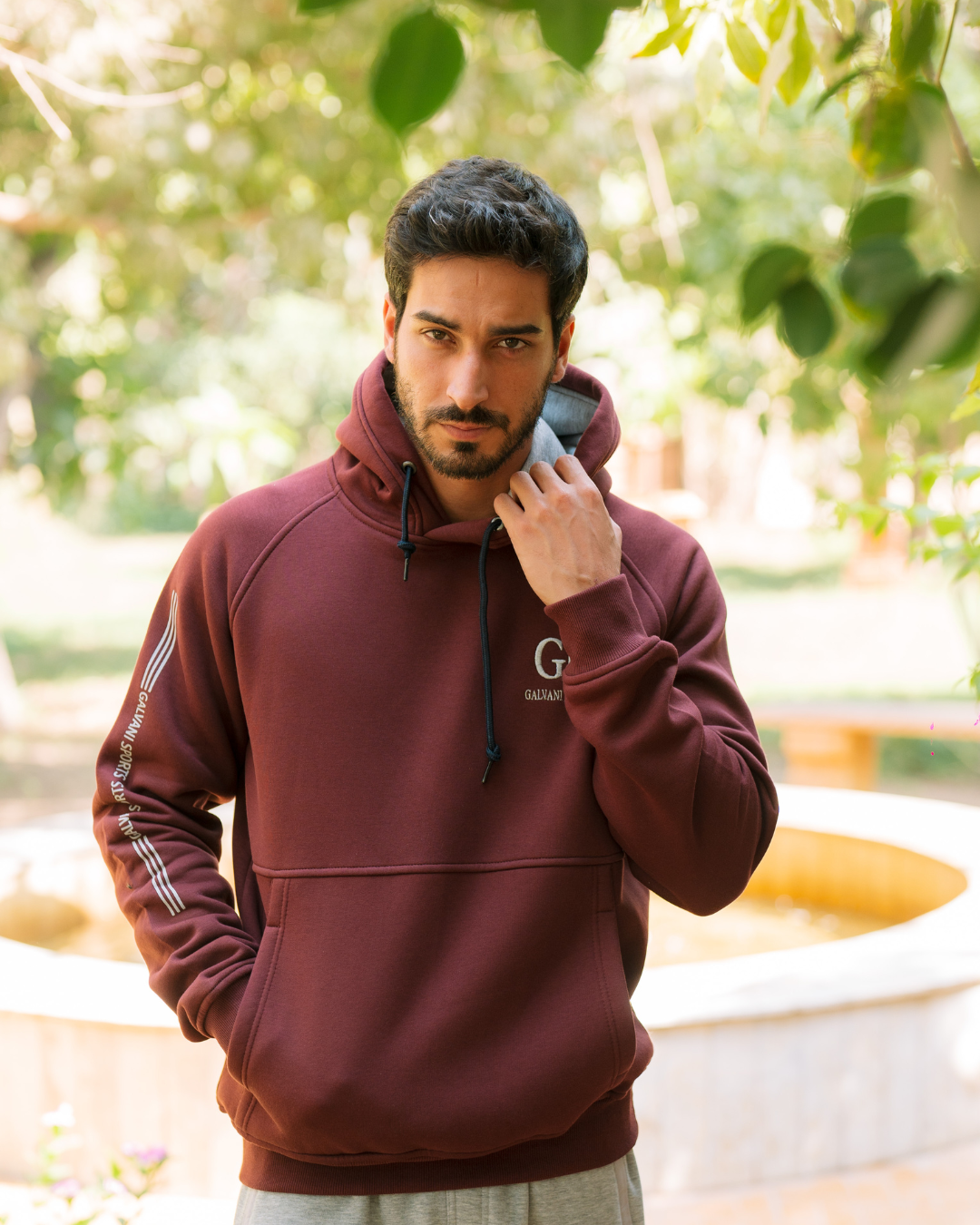 G/V GALVANI EXCHANGE Men's hooded pajama with pockets and chest print