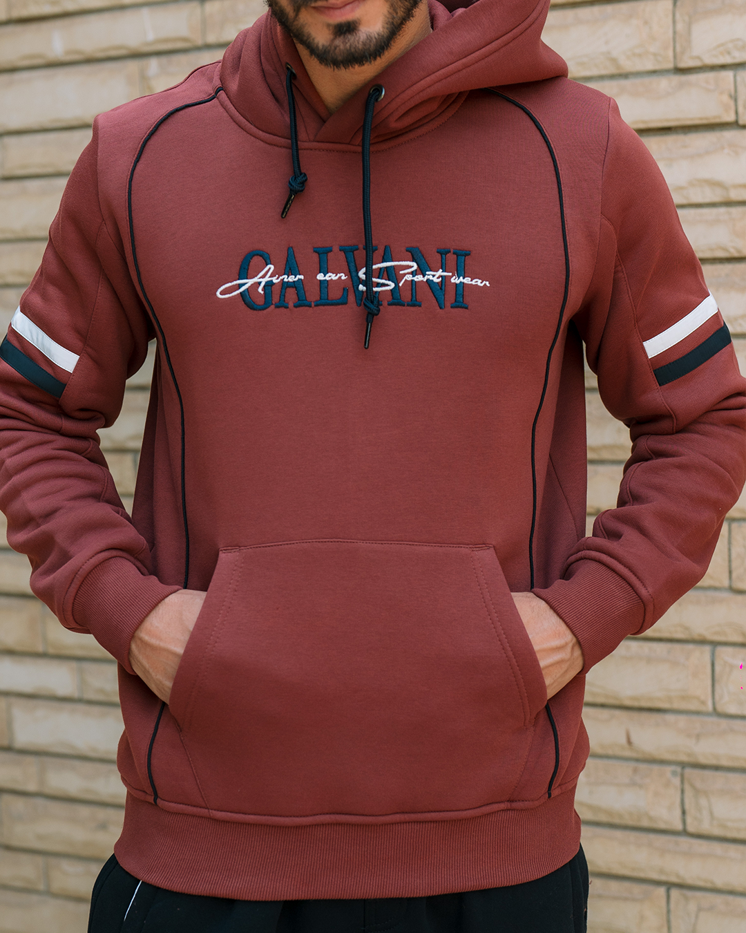 G/V GALVANI Men's Hooded Pajama with Pockets and Chest Print