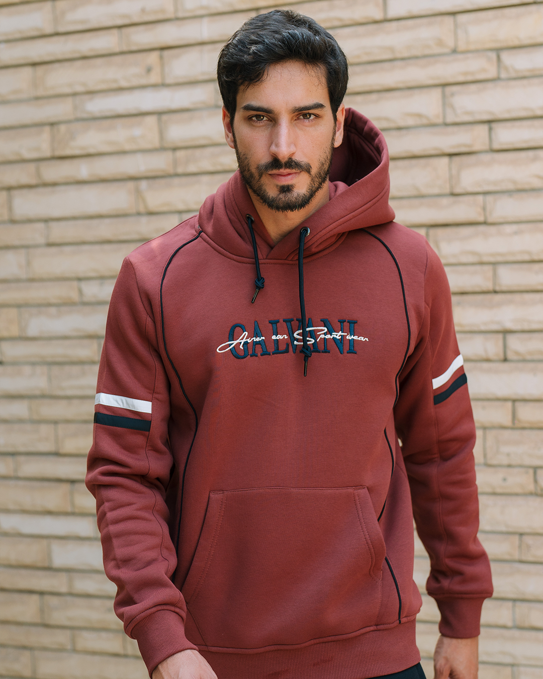 G/V GALVANI Men's Hooded Pajama with Pockets and Chest Print