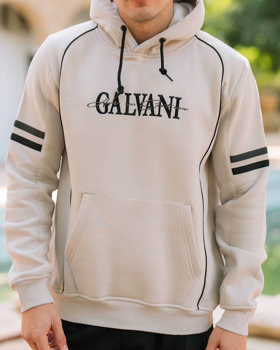 G/V GALVANI Men's Hooded Pajama with Pockets and Chest Print