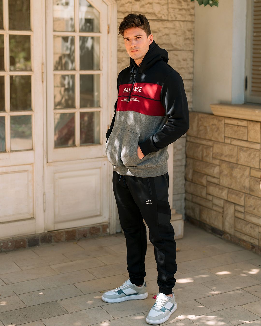 Galvani BALANCE Men's hooded pajamas with pockets and chest print