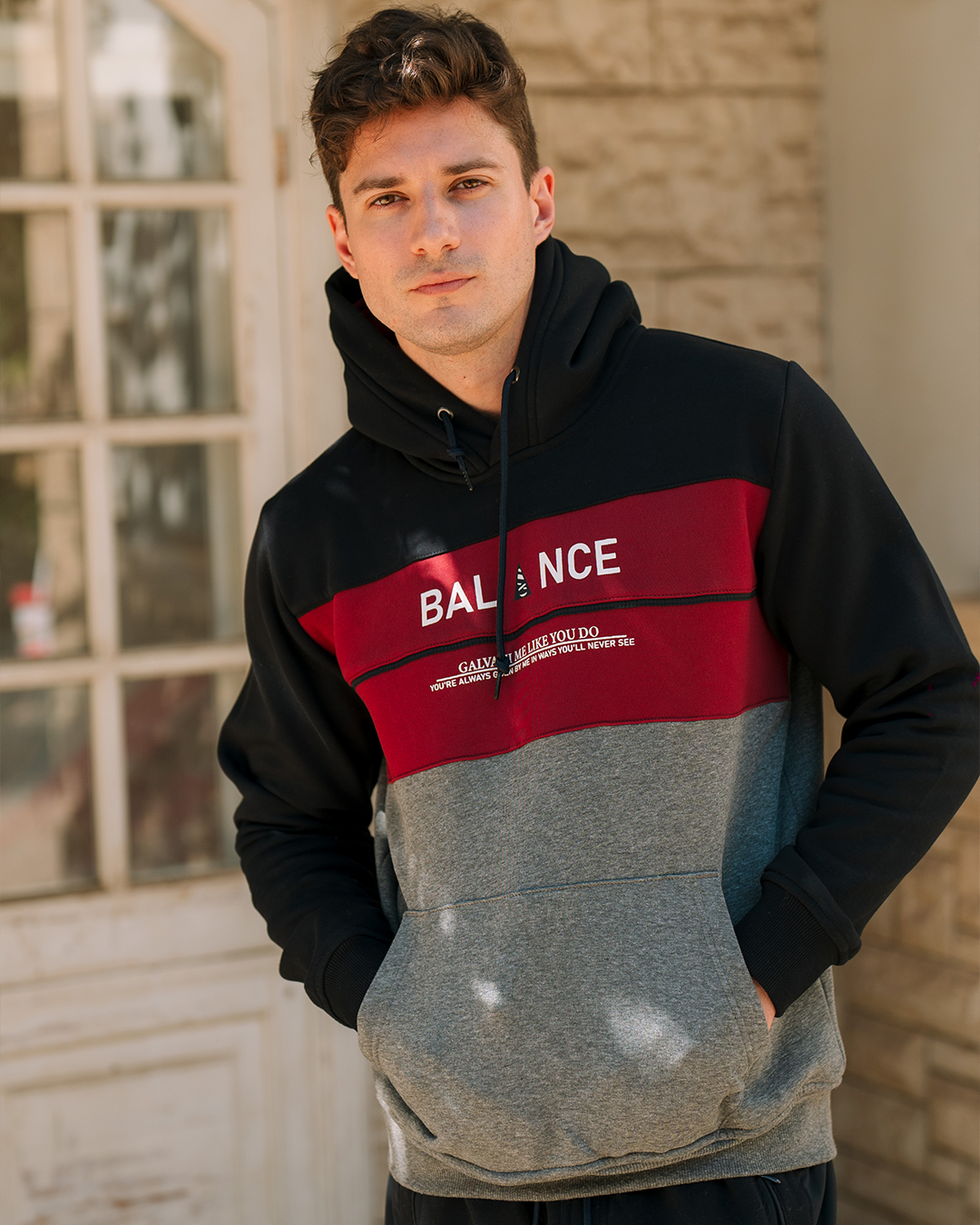 Galvani BALANCE Men's hooded pajamas with pockets and chest print