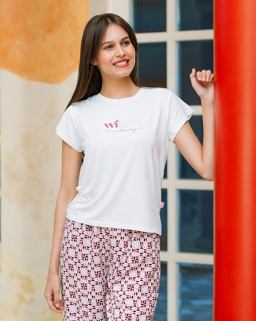 بيجاما بنطلون  قطن اشكال هندسيه و توب نص كم