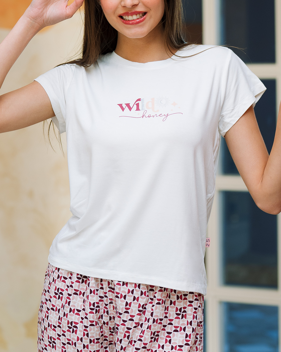 بيجاما بنطلون  قطن اشكال هندسيه و توب نص كم