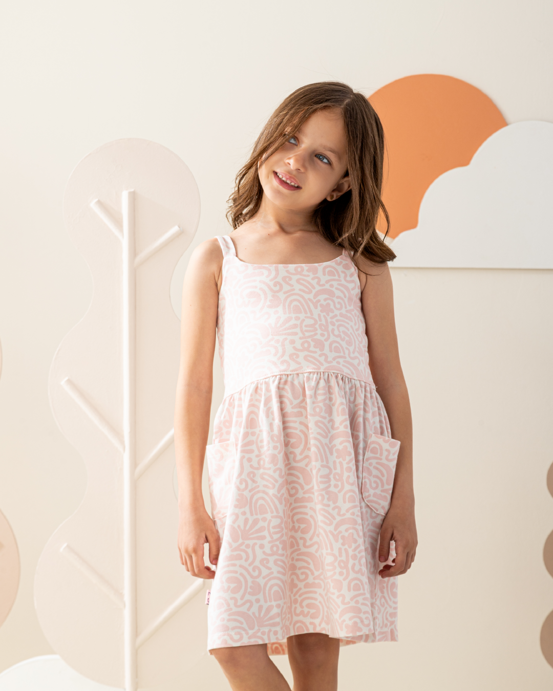 فستان قطن مطبوع مع جيوب كبيره