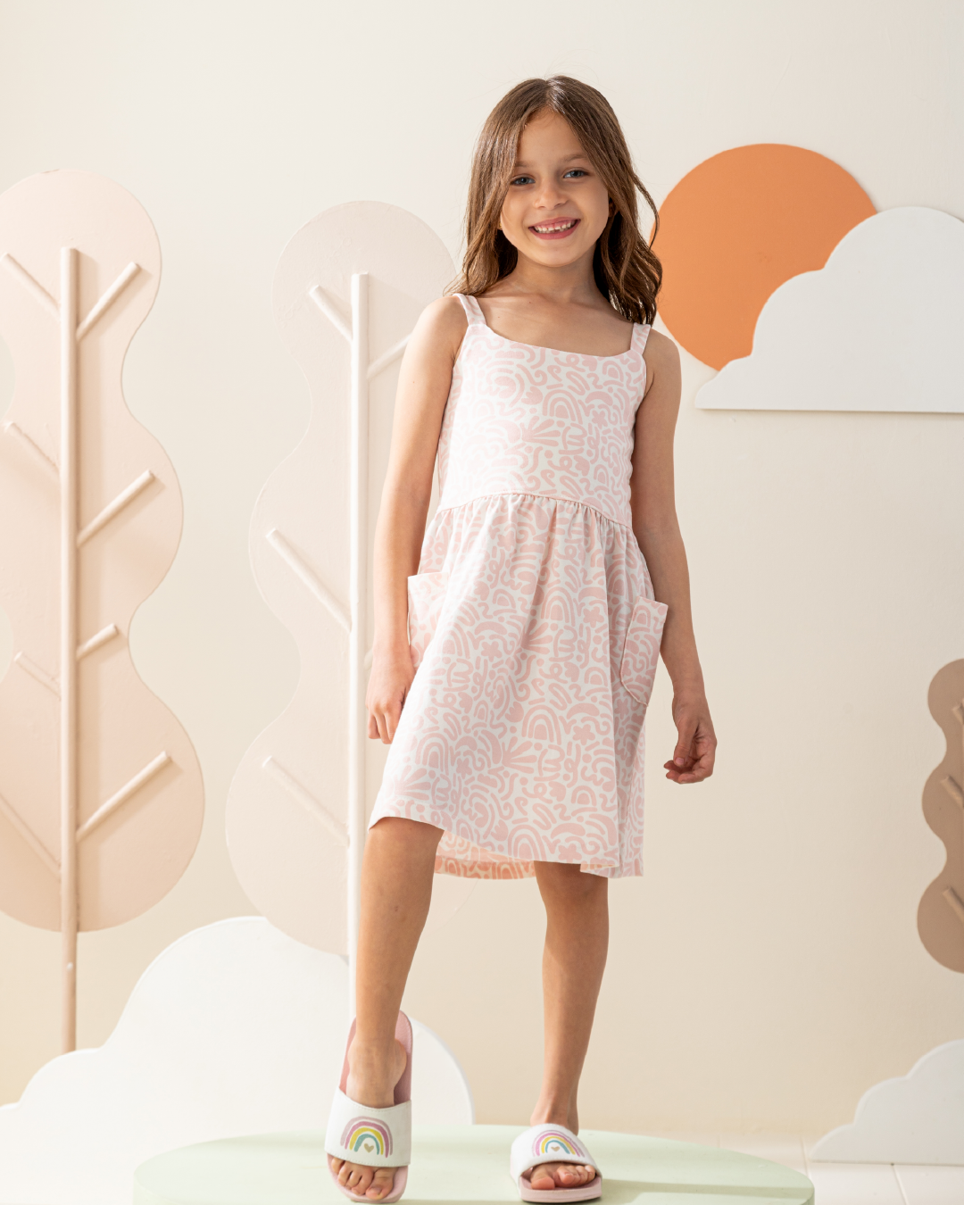 فستان قطن مطبوع مع جيوب كبيره