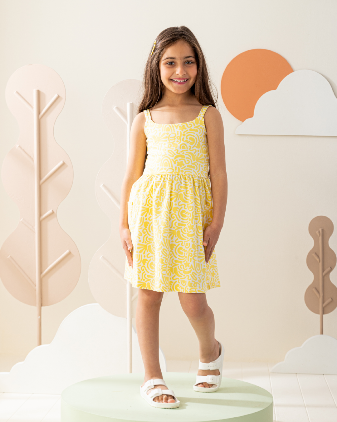 فستان قطن مطبوع مع جيوب كبيره