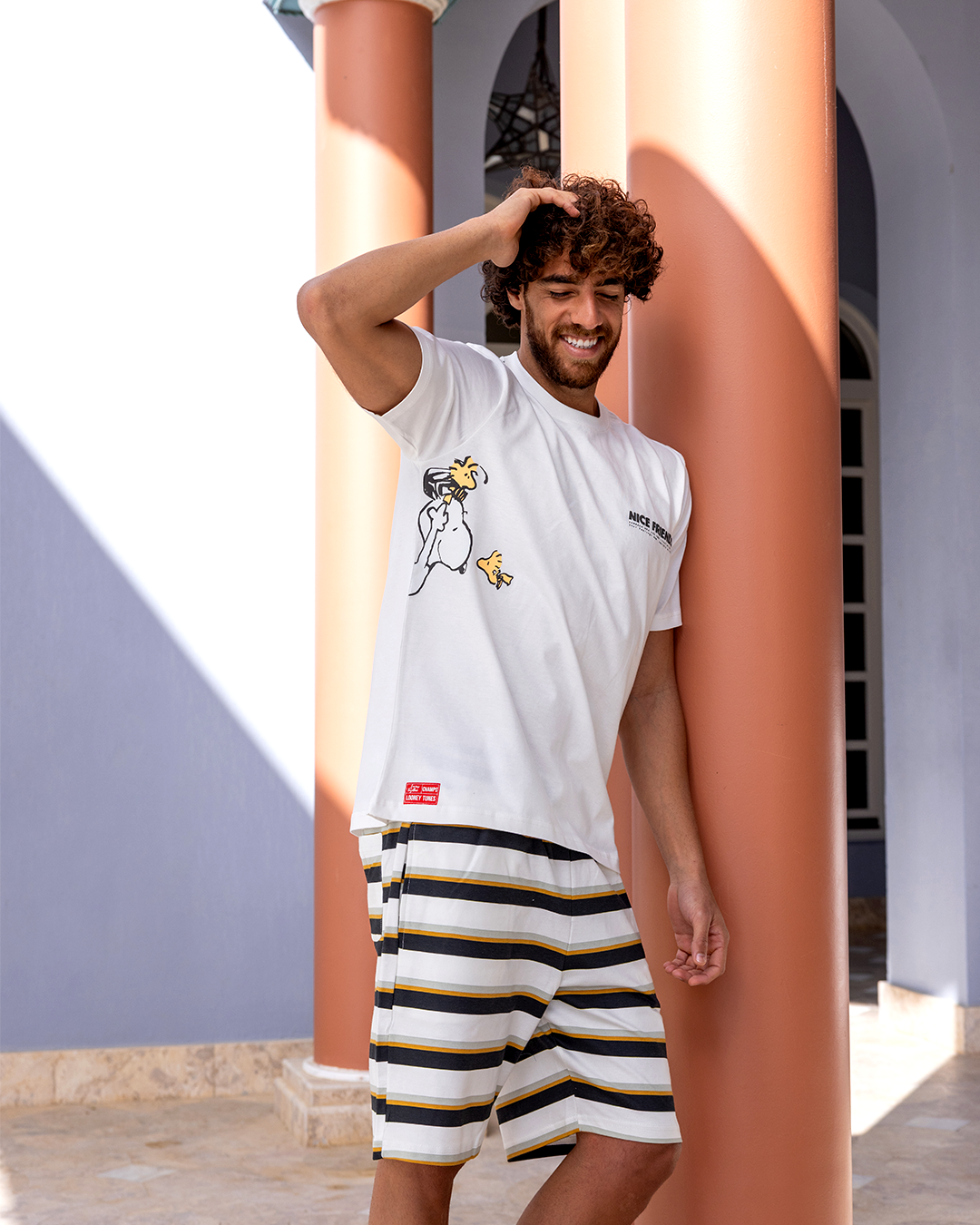 Snoopy and his nice friend بيجاما رجالي نص كم