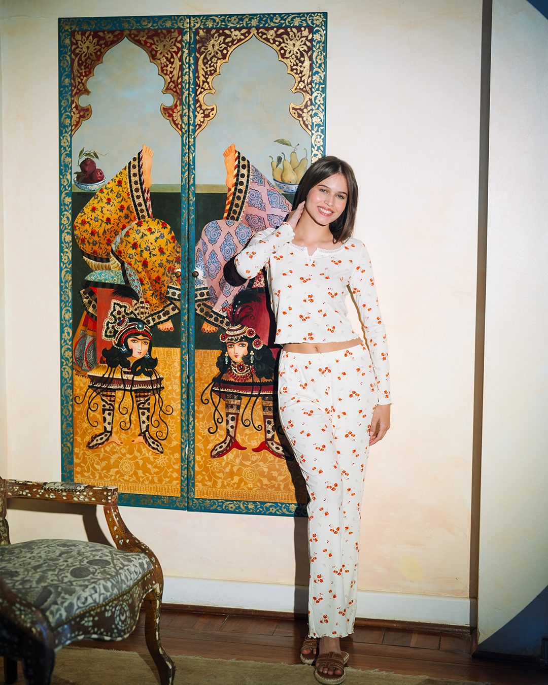 Women's Long Sleeve Orange Rose Pajamas 