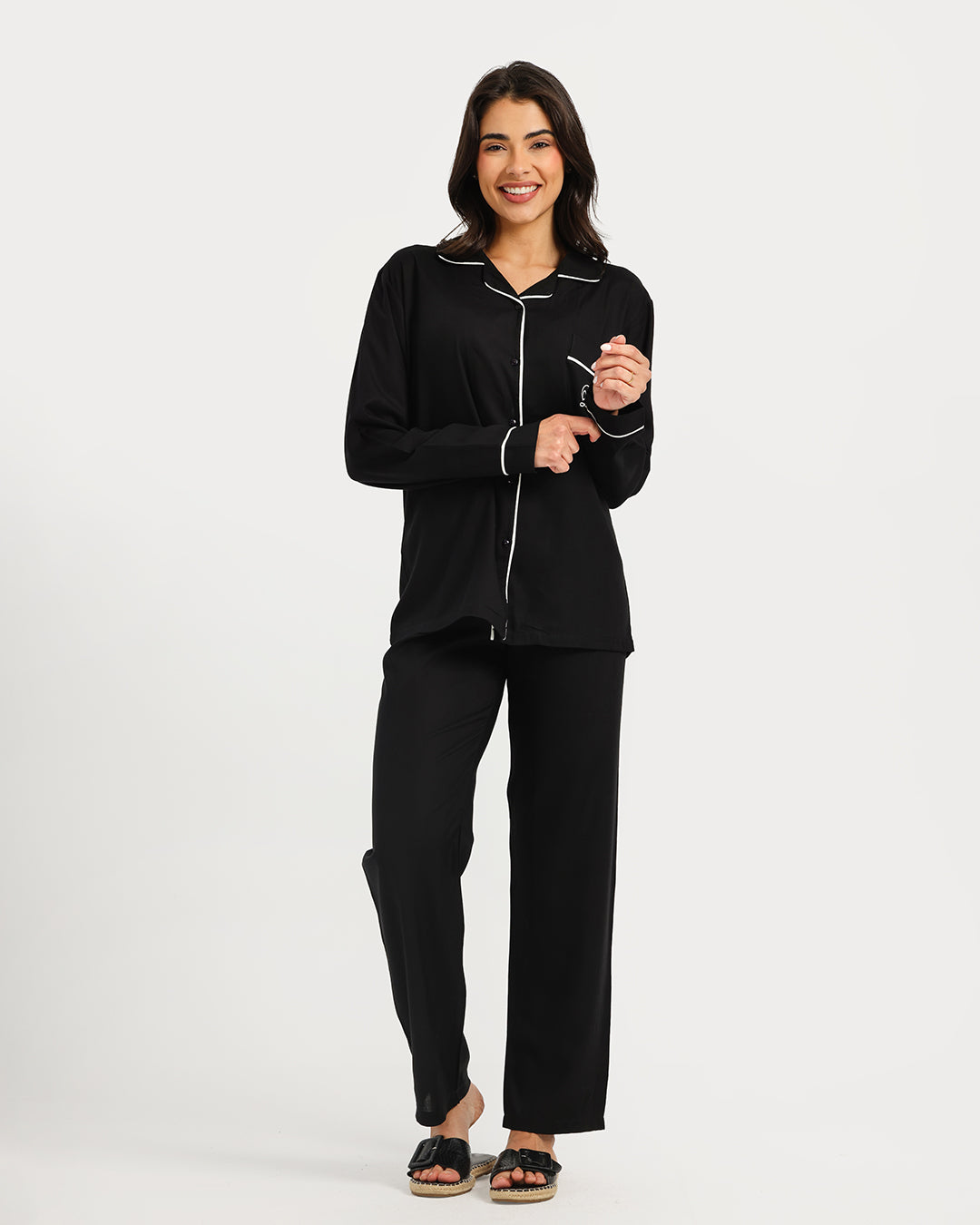 بيجامة حريمي كم طويل مع بنطلون