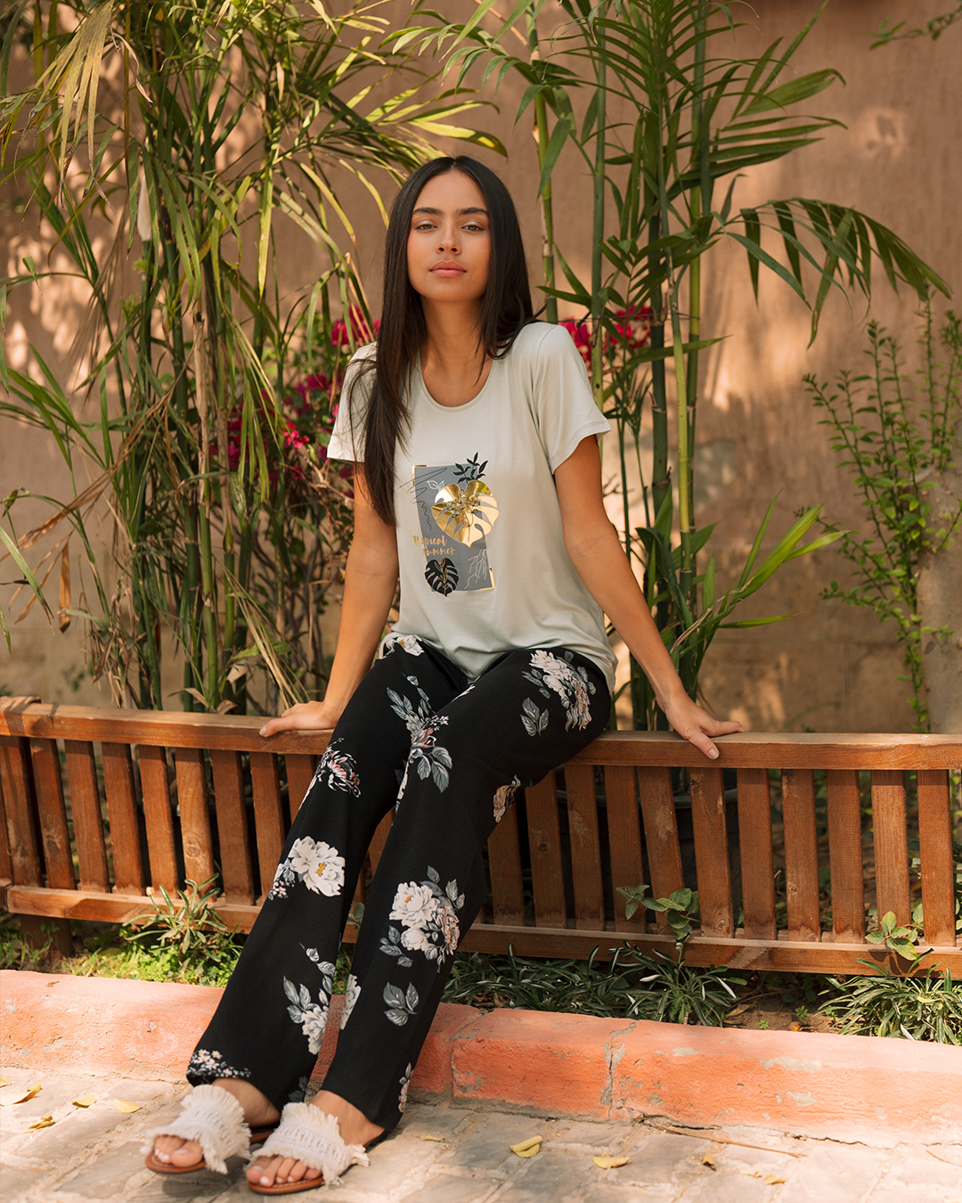 Women's Pajama Print Square Branch Pants