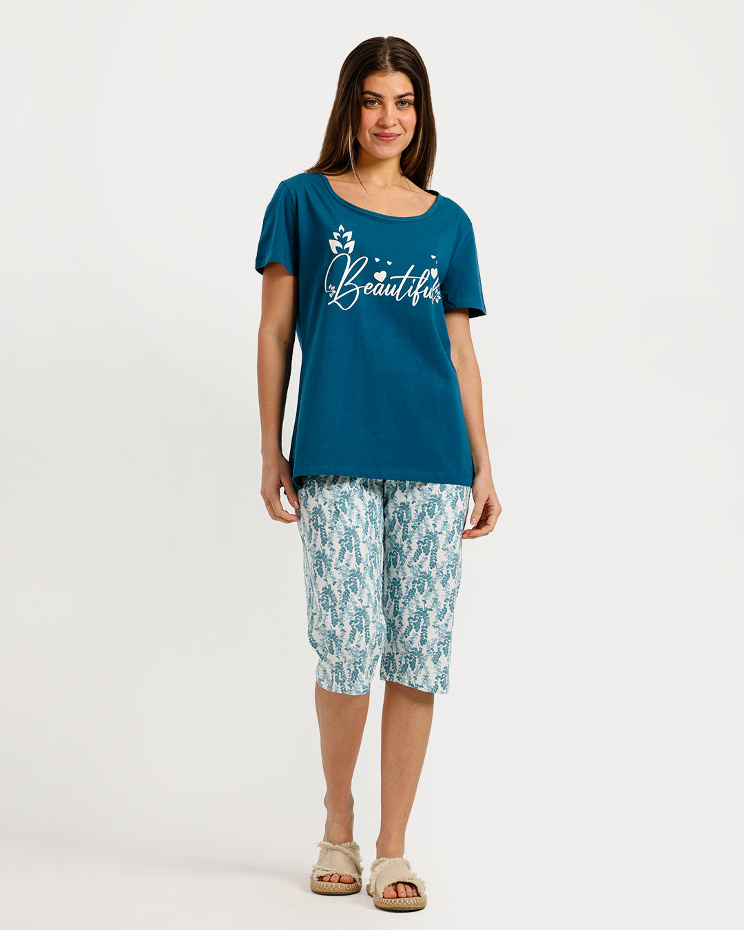 Women's Short Sleeve Pajama Set with Capri Pants