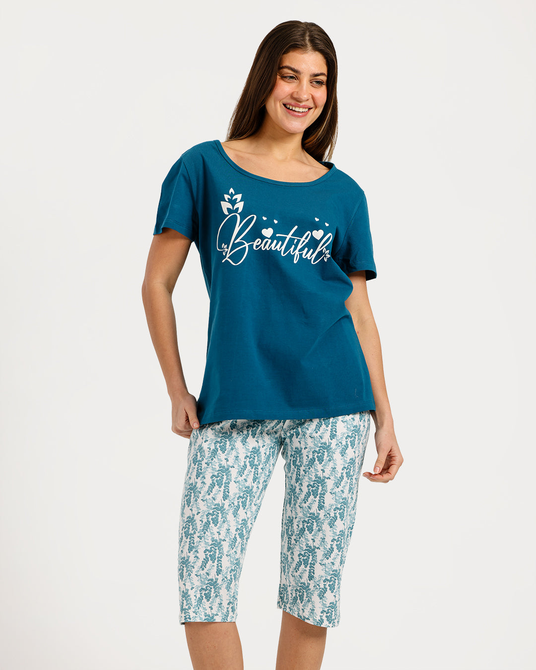 Women's Short Sleeve Pajama Set with Capri Pants